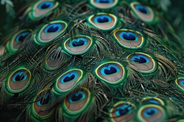 Obraz premium Closeup peacock feathers Beautiful Green peafowl peacock feathers