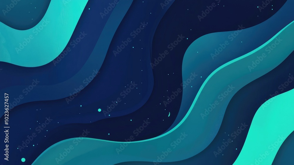 Poster abstract background banner with dark blue teal and blue flowing lines for biotechnology quantum comp