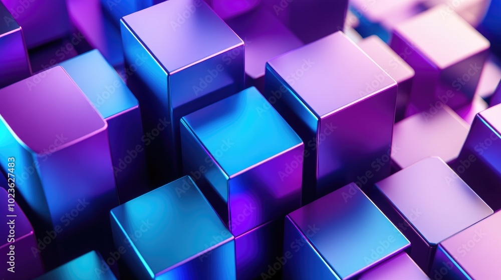 Poster 3d rendering of an abstract geometric background in purple and blue hues suitable for advertising te