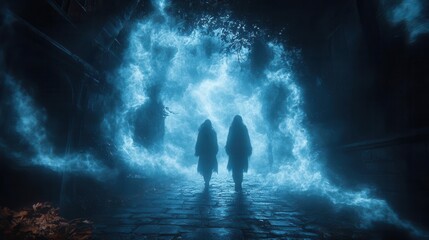 spooky halloween scene featuring ghostly silhouettes and eerie shadows evoking the thrilling atmosphere of the season with enchanting visuals and a sense of mystery