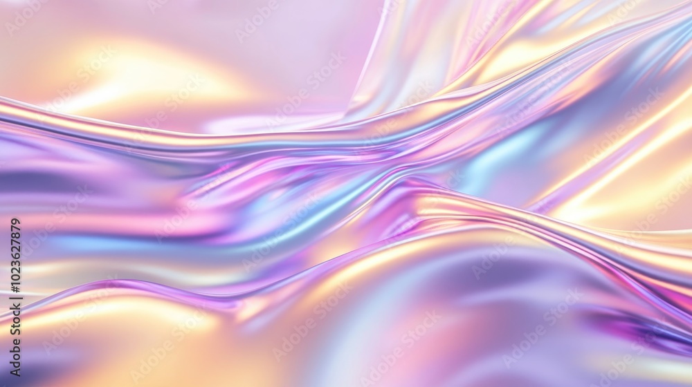 Poster Abstract Fluid Iridescent Shimmering Pearlescent Neon Luster Holographic Background Wavy 3D Render Gradient Texture Foil Flowing In The Wind Blurred Reflective Surface Pattern