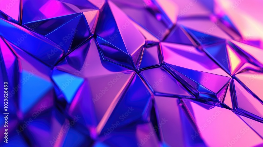 Poster 3d rendering of an abstract geometric background in shades of purple and blue cyberpunk theme suitab
