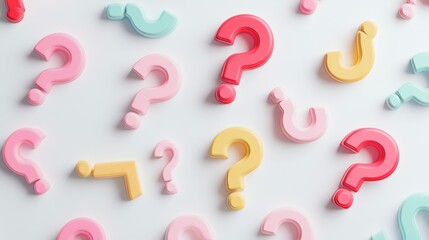 Naklejka premium Colorful 3D Question Marks Scattered on a White Background