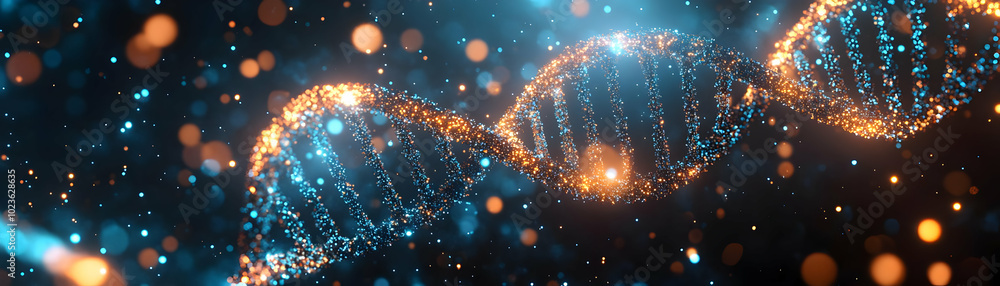 Aufkleber glowing dna helix with ai data streams - luminous genetics concept with holographic integration abov