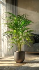 Contemporary Living Room with Statement Potted Plant