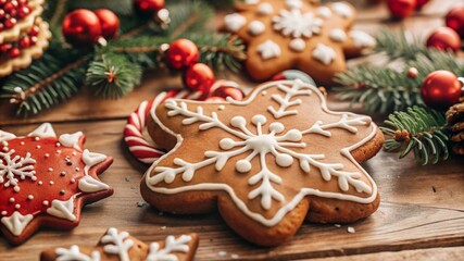 Holiday cookies with a detailed black outline, showcasing a variety of festive shapes like stars, gingerbread men, and snowflakes, decorated with icing and sprinkles, symbolizing holiday traditions.
