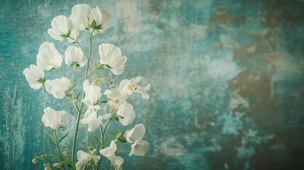 Artwork of sweet peas featuring white wildflowers against an abstract grunge backdrop Ideal for wall murals cards postcards and modern wallpaper designs
