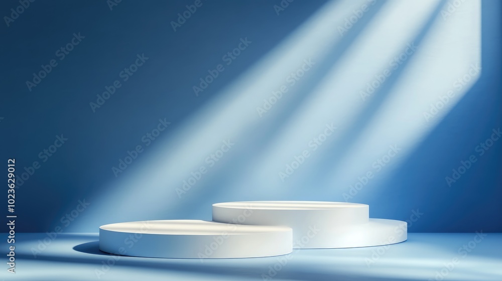 Poster 3d render of a podium for product presentation with a blue background