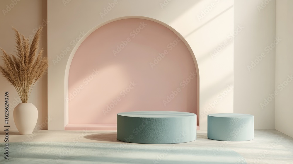 Poster abstract geometric shape in pastel colors minimal design for a cosmetic or product display podium 3d