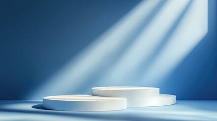 3D render of a podium for product presentation with a blue background