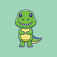 Cute Green Dinosaur Cartoon Vector Icon Illustration.