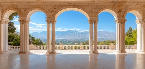 Fototapeta premium Majestic Marble Archways Overlooking Serene Valley Landscape