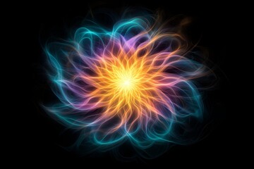 Luminous Starburst Galaxy - Abstract Swirling Lines in Vibrant Colors on Black Background Digital Art for Fantasy, Mystical Concepts