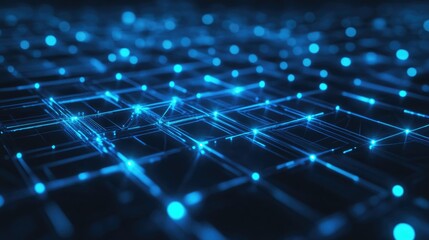 Blue grid on a black background with neon blue cross lines creating an abstract technical design