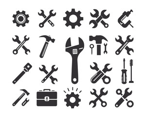 Tools icons set silhouette vector.