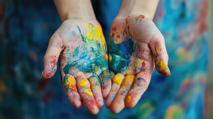 Artist s Hands with Paint Stains Close Up