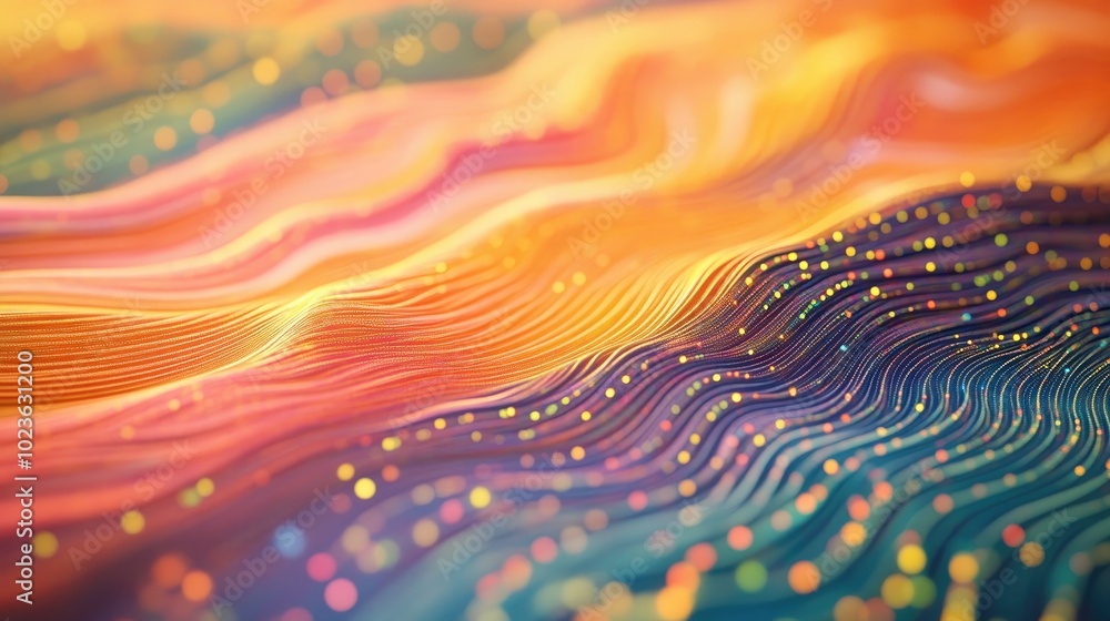 Aufkleber Colorful minimalistic background with a geometric motion pattern featuring rippling waves of numerous particle rows
