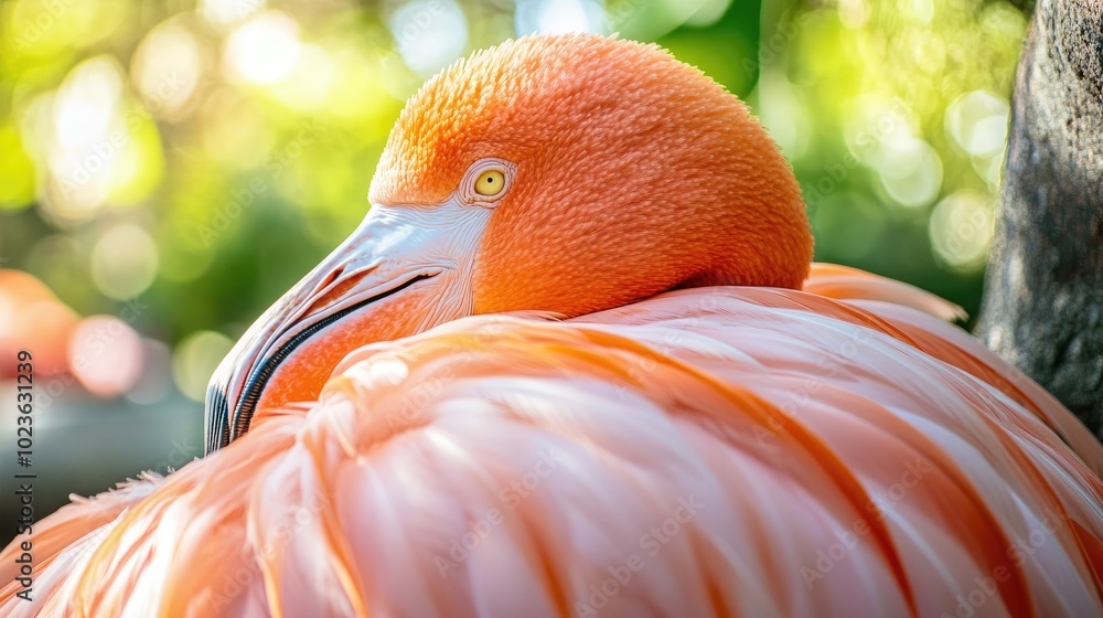 Poster close up view of a pink flamingo at rest