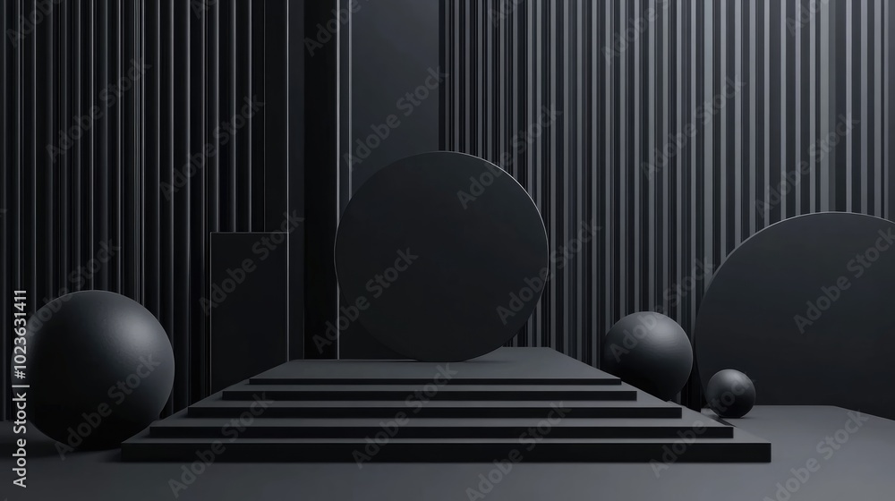 Poster 3D rendering of a black abstract geometric background suitable for advertising design modern applications technology gaming luxury showcases and product displays in a futuristic context