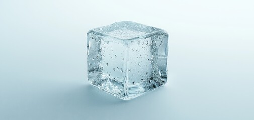 Obraz premium Crystal Clear Ice Cube on Light Blue Background - Minimalist Refreshing Concept for Beverage Ads