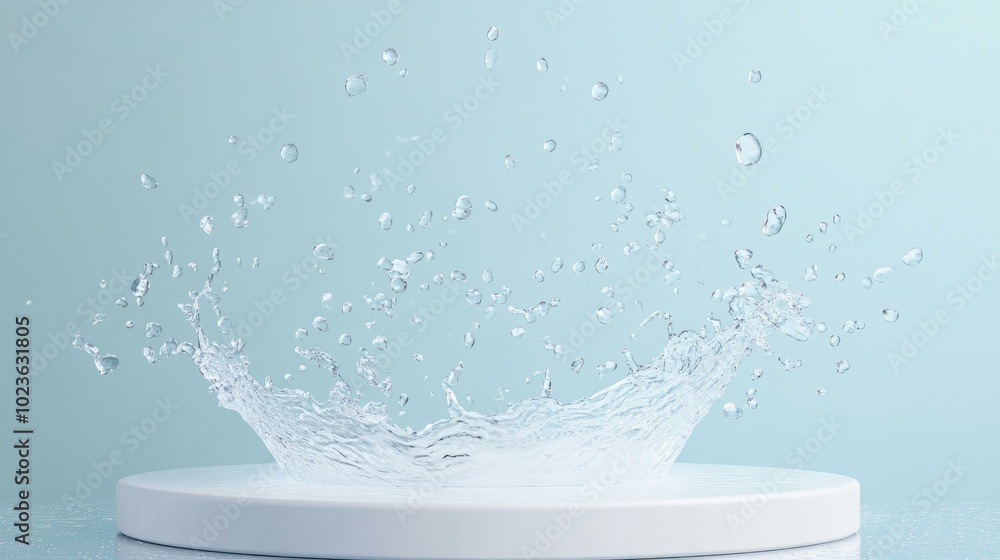 Poster 3d abstract water splash background with podium for cosmetic and product showcase 3d rendered illust