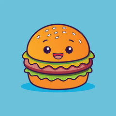 Cute Hamburger Character Smiling Happy Cartoon Vector Icon Illustration.
