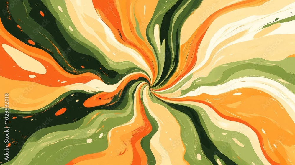 Poster Abstract Olive Green And Orange Swirl Explosion Art Background Colorful Abstract Background With Paint Splash For Summer Decoration With Joy Explosive Energy Background Design