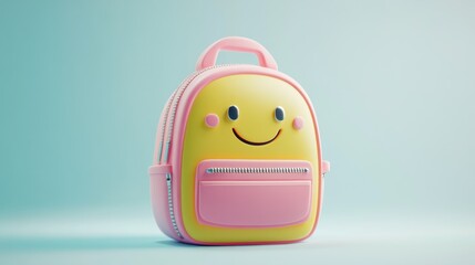 Pink and Yellow Cartoon Backpack with Smiley Face