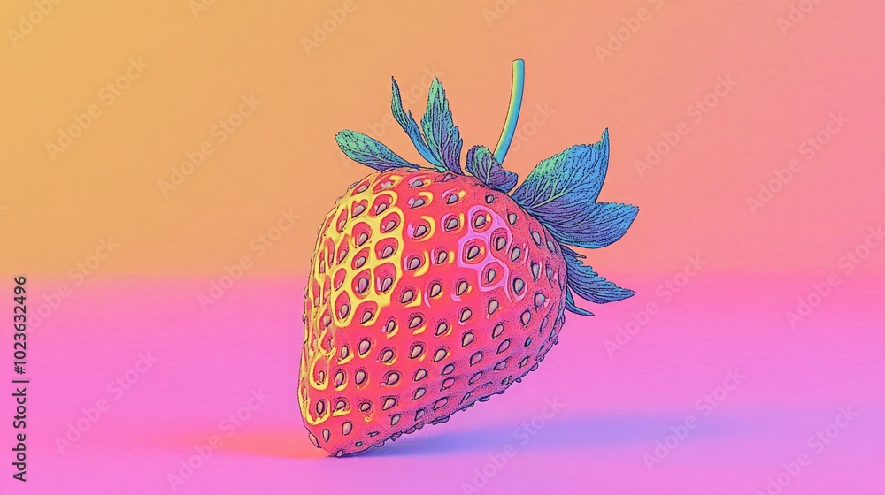 Poster close up of a strawberry against a white background with selective focus