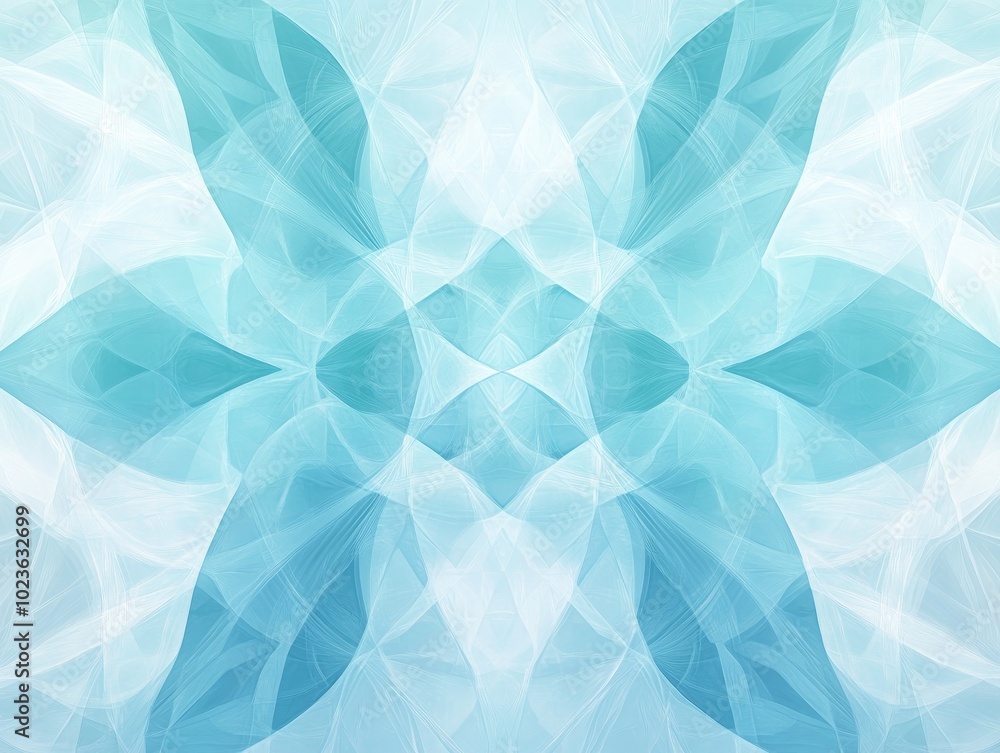 Poster abstract geometric background featuring a delicate fantasy pattern in turquoise pastel blue and whit