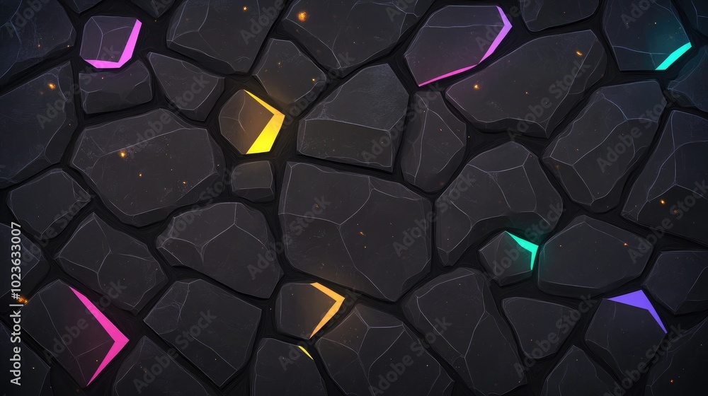 Poster Abstract dark stone texture background featuring geometric shapes and subtle warm illumination