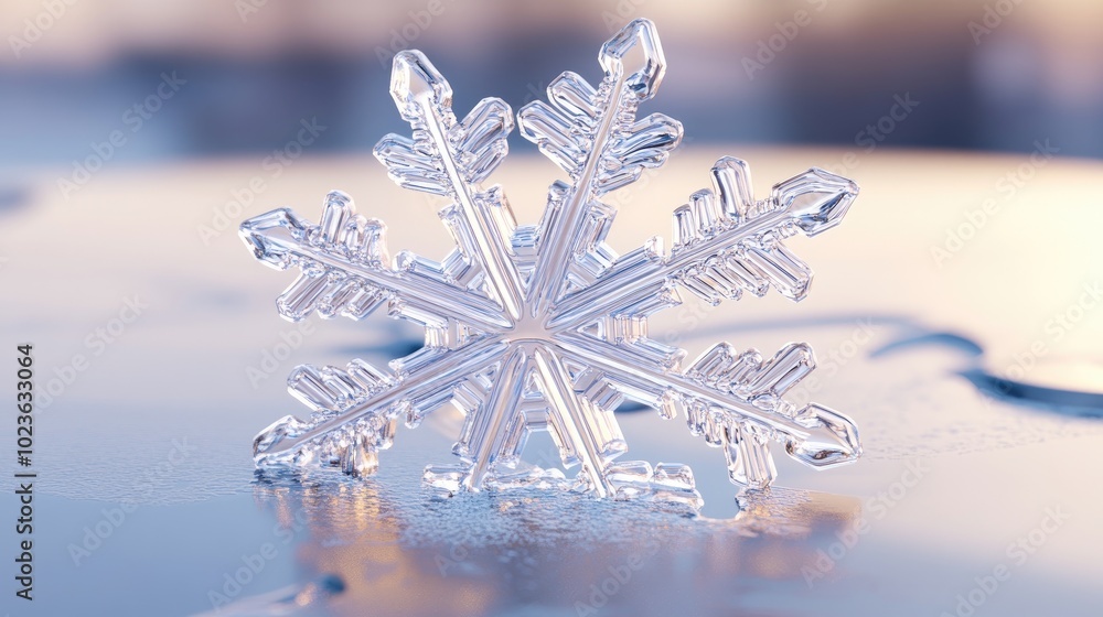 Aufkleber 3D visualization of a large snowflake resting on the surface