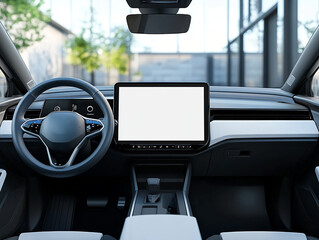 The interior of the car. Car-mounted tablet with mockup