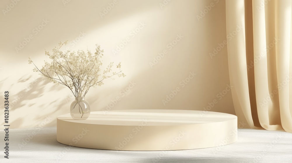 Aufkleber 3D rendered abstract podium platform designed for product presentation and advertising Minimalistic backdrop featuring a clean design Unoccupied pedestal suitable for mock up displays Empty stage
