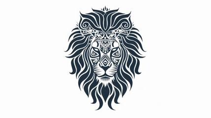 Obraz premium Lion head with tribal designs in simple line drawing.