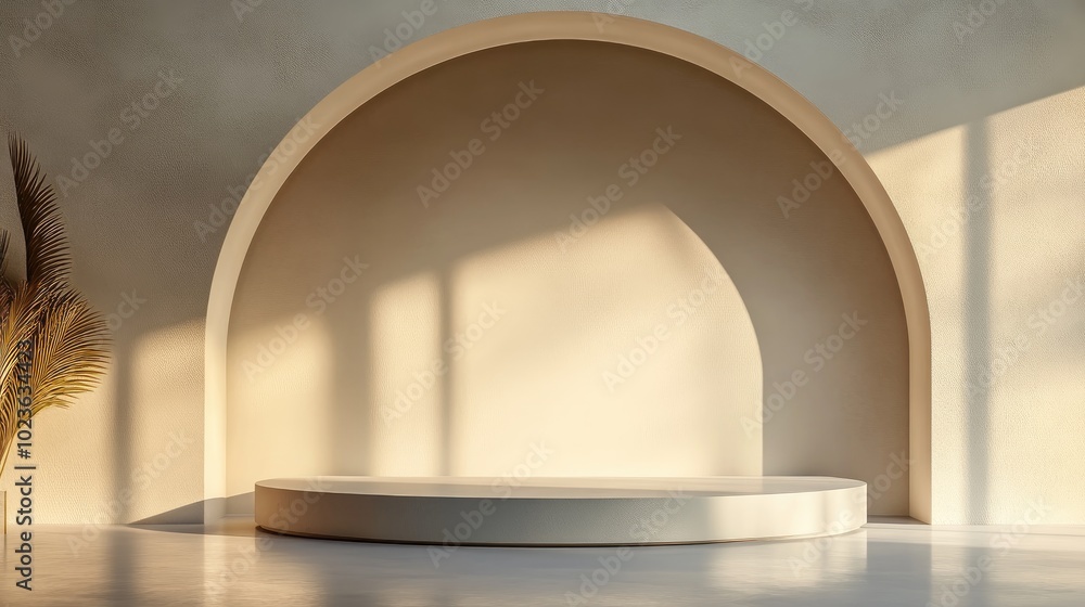 Poster Abstract 3D space featuring a cylindrical podium Minimalistic wall backdrop designed for product mockup presentation Stage setup for 3D visualization