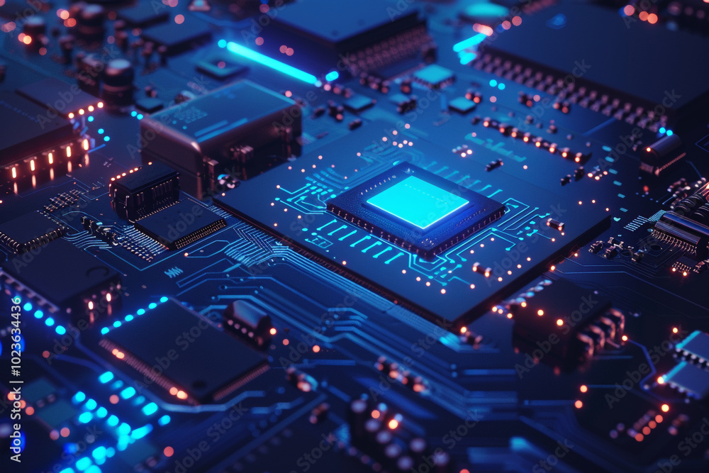 Poster close-up of a computer chip and circuit board