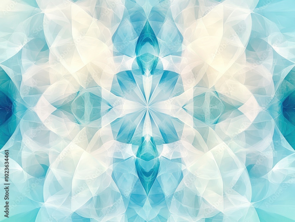 Poster abstract geometric background featuring a delicate fantasy pattern in turquoise pastel blue and whit