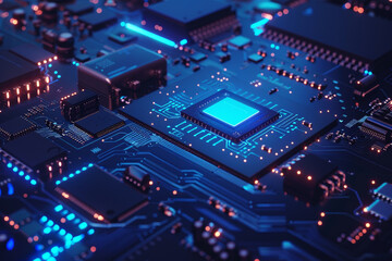 Obraz premium Close-up of a Computer Chip and Circuit Board