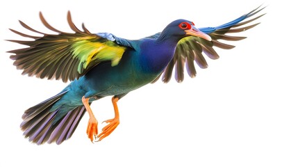 Fototapeta premium Purple Gallinule Bird Flying White Background, Photo Realistic, Pattern Background, Wallpaper, Cover and Screen for Smartphone, PC, Laptop, 9:16 and 16:9 Format