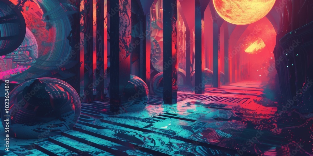 Poster lofi scene with artistic abstract patterns.
