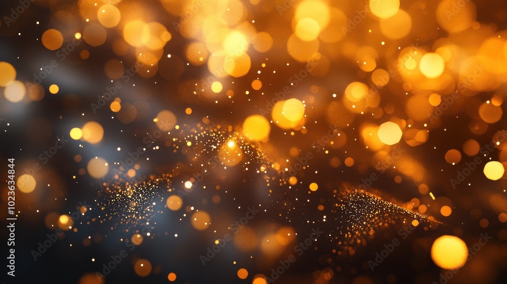 Poster Abstract Background With Bokeh Light Effects And Sparkling Highlights On Dark Backdrop Golden Blurred Lights For Celebrations 3D Illustration