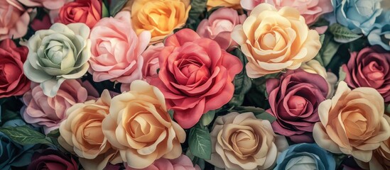 Colorful Decoration Artificial Flower With Vintage Tone Bouquet Rose Flowers Decorative Interiors Romantic Bunch Copy Space Valentine S Day