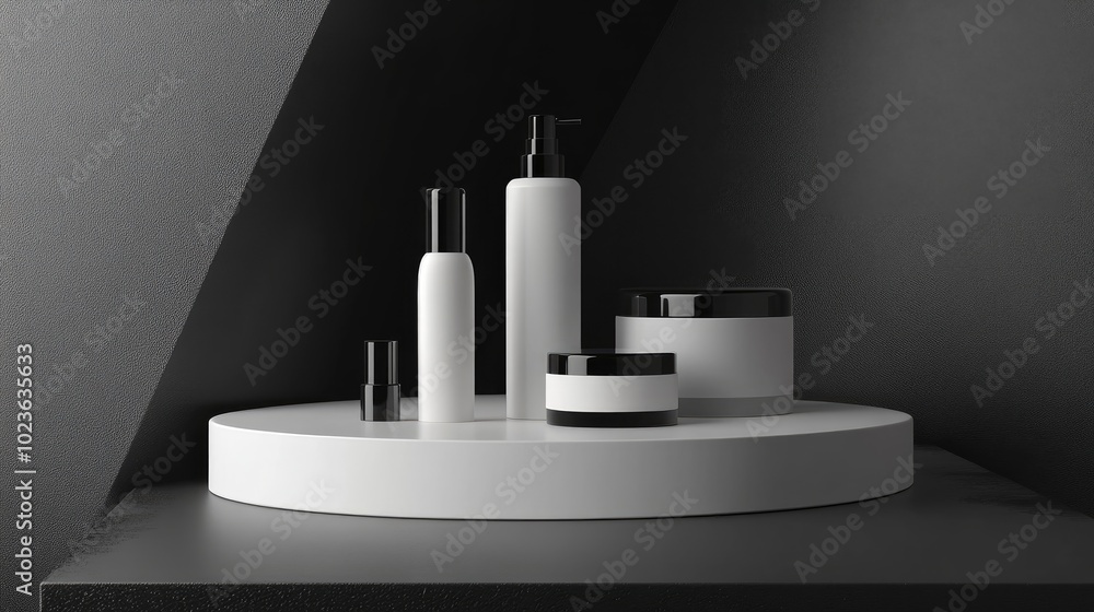 Poster 3d white podium rendering for cosmetic product display on black background