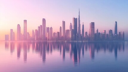 Obraz premium Modern cityscape with skyscrapers and hot weather, viewed from the sea