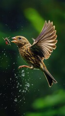 Finch Catching Insect Mid Air Action Shot