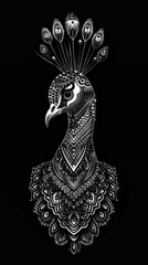 Minimalist peacock head adorned with intricate tribal designs.