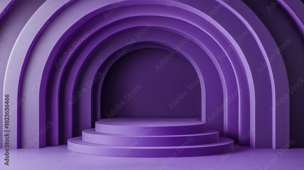Poster a collection of purple concentric arches on a podium providing a contemporary and minimalist setting