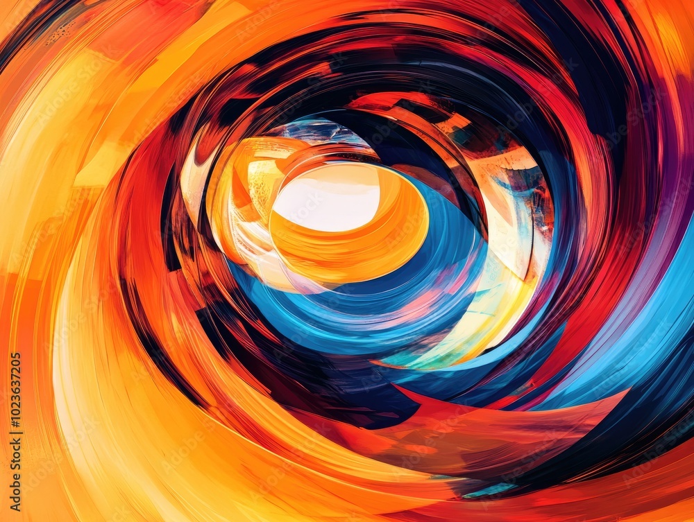 Poster abstract swirl motion artwork with vibrant orange background for design contemporary digital illustr