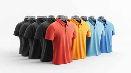 Shirts of all possible colors on a white background.